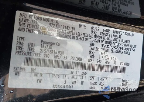 2015 Ford Focus Se from USA, damaged, VIN 1FADP3K27FL307174